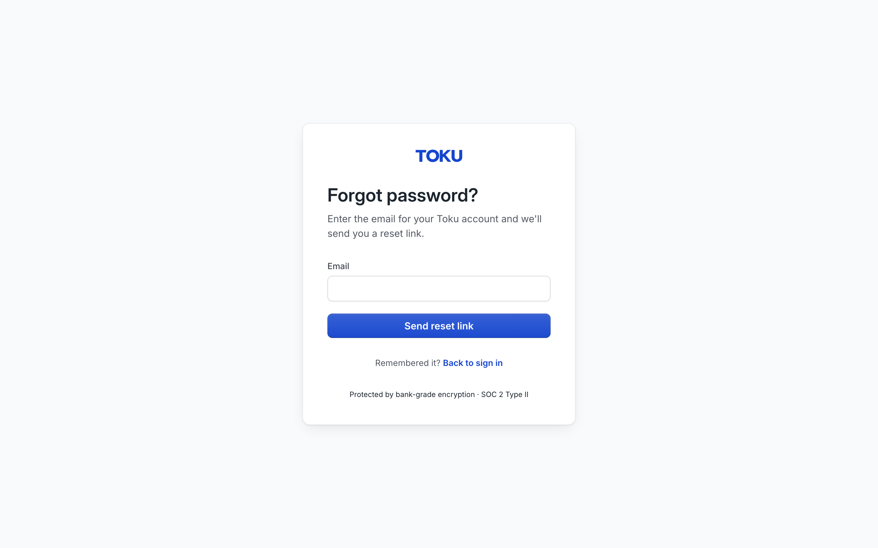 The Forgot password page, with the Email field and the Send reset link button.