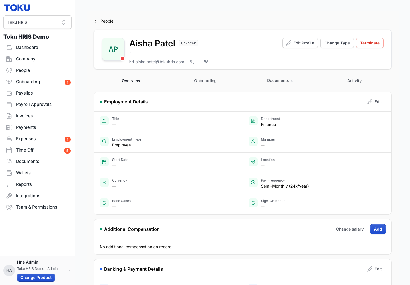 The Additional Compensation section on an employee's profile, with the blue Add button at top right.