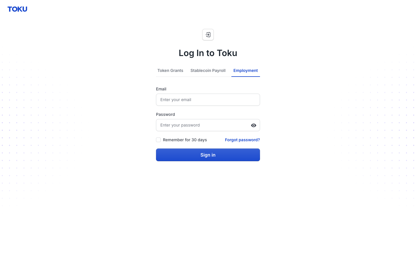 The login page with the Employment tab selected.