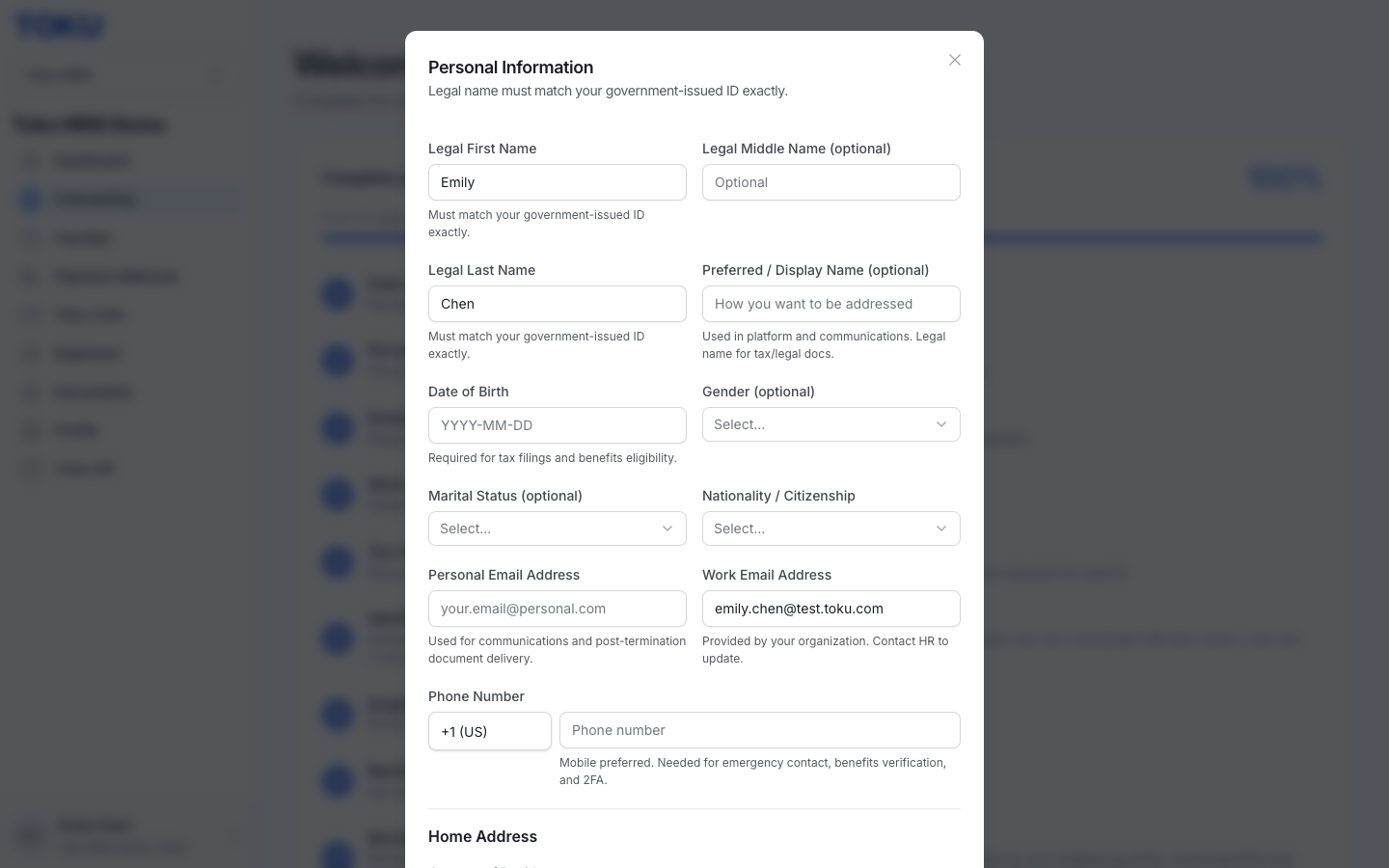 Personal Information step showing Legal First/Last Name pre-filled to check against your ID