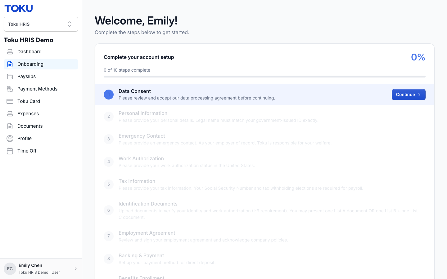 After signing in, you land on the onboarding checklist 'Complete your account setup' showing 0 of 10 steps